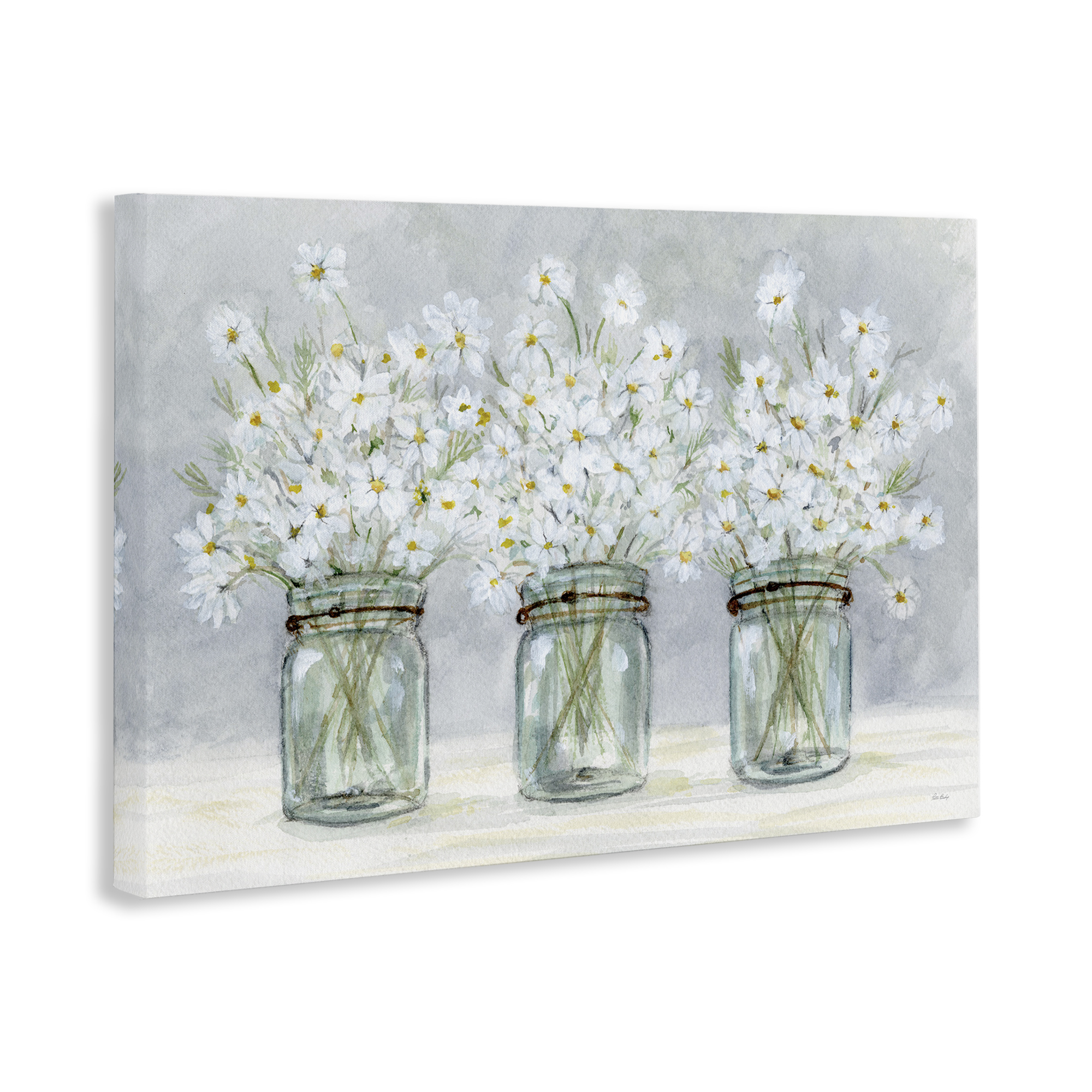 Stupell Industries Daisies In Jars Botanical & Floral Painting Gallery Wrapped Canvas Art Print Wall Art, 24 x 16