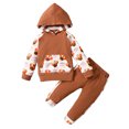 thumbnail image 1 of TheFound Thanksgiving Day Cartoon Print Hooded Sweatshirt with Pocket + Pants, 1 of 10