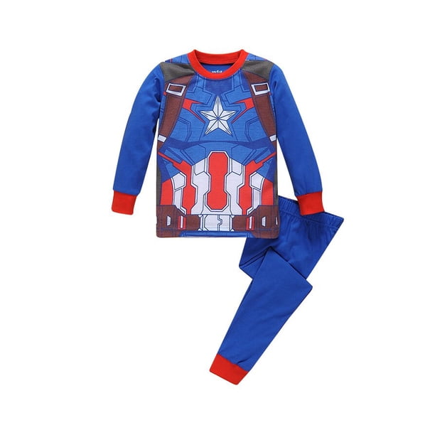 Conjunto de pijamas de manga larga para niños y niñas, ropa de dormir de dibujos animados de superhéroes, 2-7T, 2022
