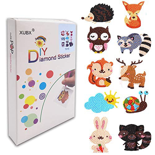 XUBX 5D DIY Diamond Painting Kits for Kids Ten Animals Mosaic Sticker by Numbers Kits Arts and Crafts Set for Children