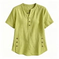 thumbnail image 5 of Ayolanni Solid Summer Shirts for Women Short Sleeve Button Down V-Neck 100% Cotton Blouse Loose Workout Henley Shirts 2026 Summer Clothes Yellow XL, 5 of 5