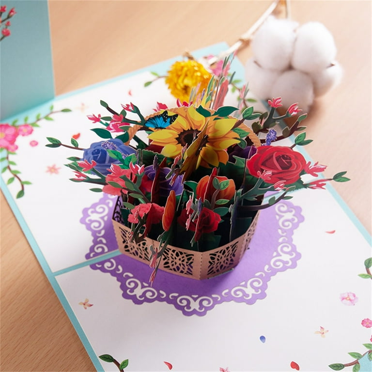 LHNFT Flower Bouquet Pop Up Gift Cards, Birthday Flower Card, Get Well Soon Card Pop Greeting Card Envelope Note Card Pop Card Gifts Women Mom Friends Fem
