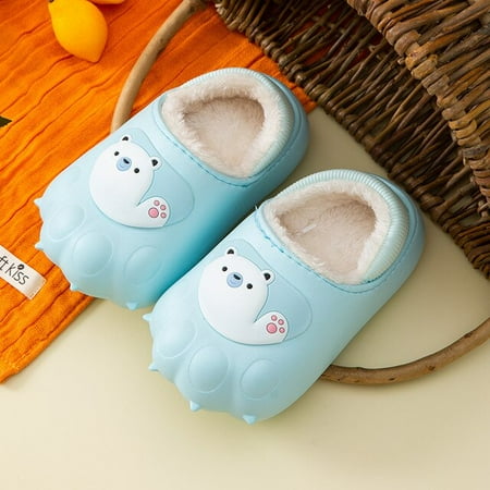 

CoCopeanut Family Parent-child Slipper for Winter Cute Cartoon Animals Plush Home Slippers Baby Ladies Detachable Fuzzy Waterproof Shoes