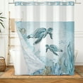 thumbnail image 2 of MIZHONA Blue Sea Turtles No Hook Shower Curtain with Snap in Liner,Teal Summer Bath Curtain,71"× 71", 2 of 6