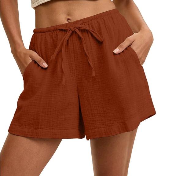 Swanpen Women's Double Layer Crinkle Gauze Shorts Elastic Drawstring Waist Loose Casual Bottoms with Side Pockets for Summer Loungewear