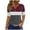Wine, variant on Women's Color Block T-shirts Buttons V Neck Short Sleeve Striped Summer Tops July 4th Festive Tshirts (XL, Wine)