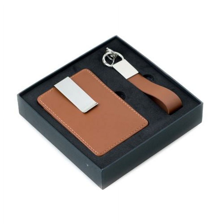 Waxy Leather RFID Wallet & Key Ring Set Brown: W-85