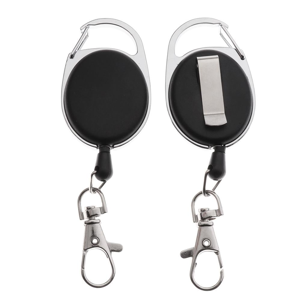RECOIL KEY RING Black Retractable Key Ring & Clip Pull Chain Cord Belt Clip 