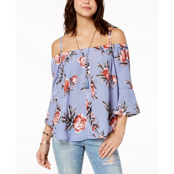 7 Sisters Juniors Cold Shoulder Top Lavendar Floral M