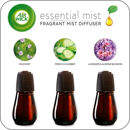 Fragrance Refill (Variety 3 pack) Air Wick Essential Mist Fragrance Oil Diffuser Refill, Lavender & Almond Blossom, Fresh Cucumber, and Wild Mint ()