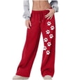 thumbnail image 3 of Sentmoon Pantalon Grand de Détente pour Femmes Taille Haute Élastique Pantalon Grand Ample Couleur Unie Extensible pour Course Automne Décontracté pour Sorties de Fin de Semaine Rouge G, 3 of 5