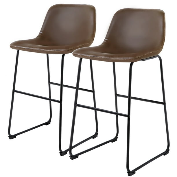 Faux Leather Bar Stools Set, Brown Faux Leather Bar Stools Set Of 2