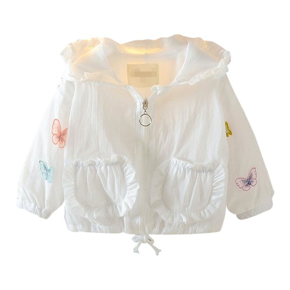 Coerni Toddler Girls Coat Kids Butterfly Print Long Sleeved Hooded 2025 Fashion Jacket Teen Girls' Coats Baby Sunscreen Clothes