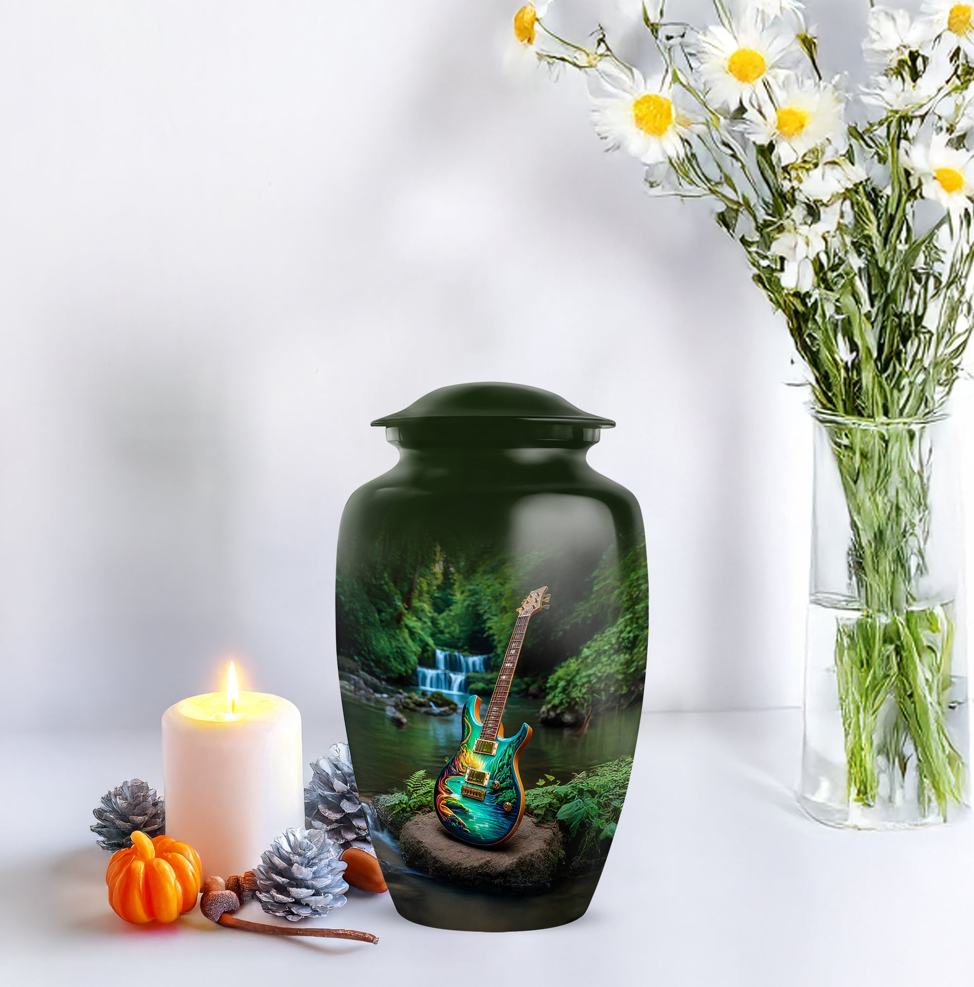 Guitar Large Urn For Human Ashes With Mini Keepsake, Guitar Cremation Urns, Urns For Ashes For Adults Male, Small Keepsake Funeral Urn For Human Ash, Size 10 Inch 1pcs 3 Inch 2pcs