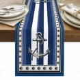 thumbnail image 2 of Summer Boat Anchor Table Runner, Nautical Ocean Shells Anchor Dark Blue White Stripe Cotton Linen Kitchen Table Decoration Washable Dining Tabletop Runners for Home Party Decor 13x36 Inches, 2 of 9
