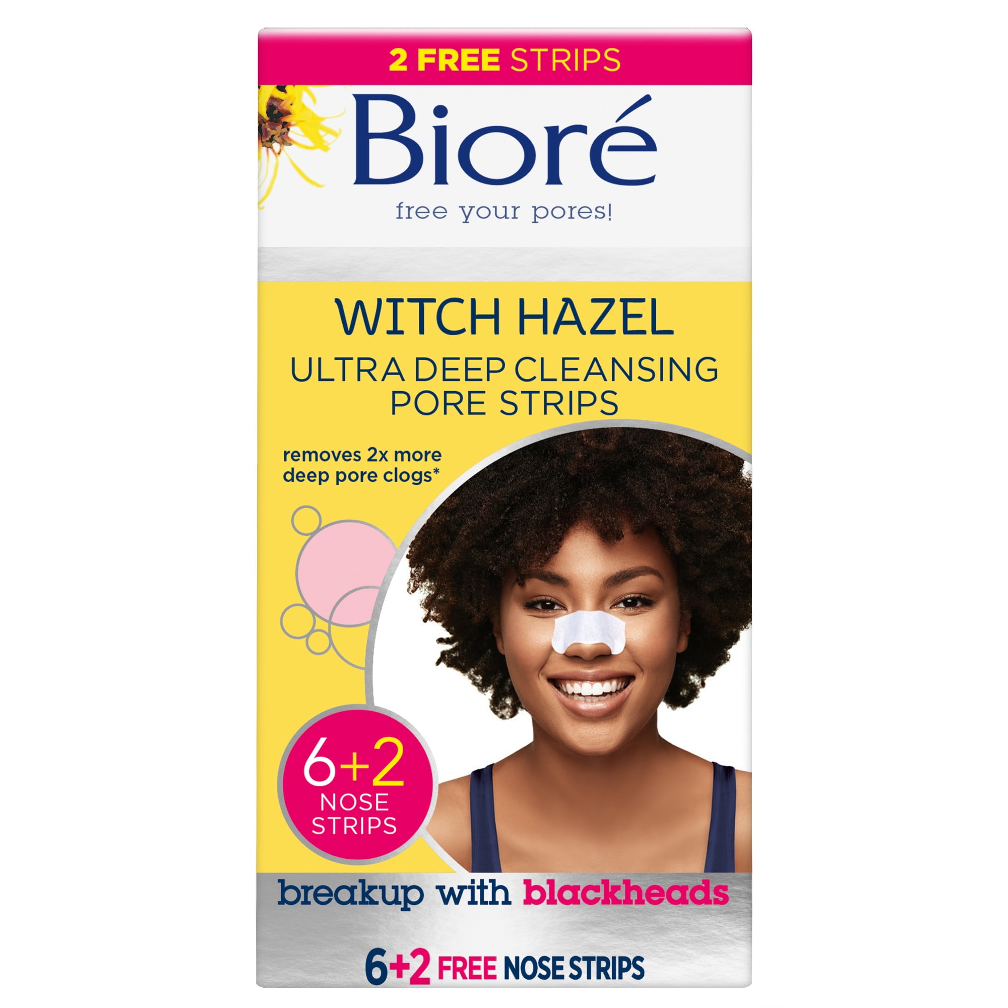 Biore Witch Hazel Ultra Deep Cleansing Blackhead Remover Pore Strips, BONUS 6+2 Count