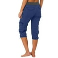thumbnail image 3 of Aligament Linen Pants Women Trendy Low Waisted Elastic Capris Cargo Pants Casual Multi Pocket Solid Drawstring Athletic Bottoms Blue M, 3 of 6