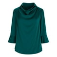 thumbnail image 4 of JGGSPWM Womens Satin Tops Trendy Fall Cowl Neck Shirts 3/4 Length Sleeve Elegant Clothes Office Business Dressy Casual Outfits Green S, 4 of 7