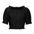 thumbnail image 4 of Fartey Womens Off Shoulder Crop Tops Fashion Cute Ruffle Trim Short Sleeve Shirts Retro Gothic Summer Holiday Tees Trendy Casual Solid Color Tops Black S-2XL, 4 of 6