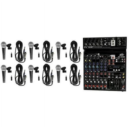 Peavey PV 10 AT 10 Channel Compact Mixing Mixer Console with Bluetooth Auto-Tune pitch correction  6 Samson Mics