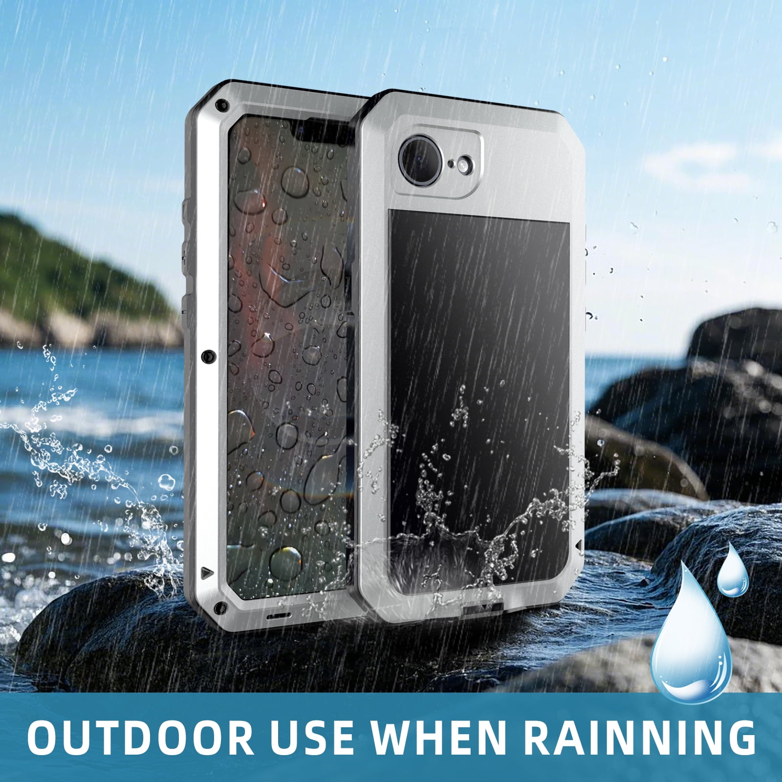 for iPhone 16e Case, 360 Full Body Protective Cover Heavy Duty Shockproof Armor Aluminum Alloy Metal Case with Silicone Built-in Screen Protector for iPhone 16e, Silver