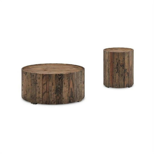 Ensemble de Table Basse et Table d'Appoint Style Cabane 2 Pcs en Pin Rustique