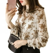 New Work Office Button Up Blouse Women Shirt Top Womens Tops and Blouses Plus Size 4XL Long Sleeve Autumn Floral Blouse