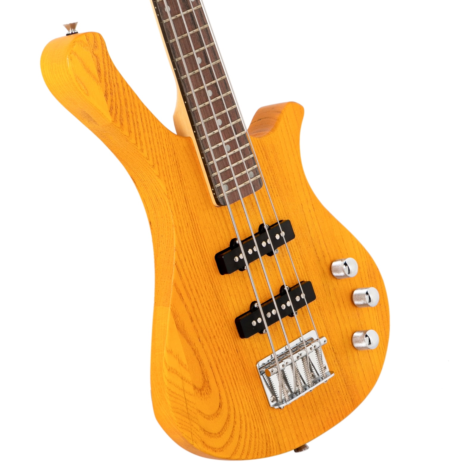 GW101 36in Small Scale Electric Bass Guitar Suit With Mahogany Body SS Pickups, Guitar Bag, Strap, Cable Transparent Yellow