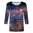 thumbnail image 6 of JTZGDY Womens Independence Day Tops Plus Size Dressy 3/4 Length Seleve American Flag Printed Crewneck Tunic Blouse Trendy Oversized Holiday Patriotic Shirts Multicolor#09 XXL, 6 of 6