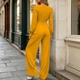 thumbnail image 6 of Sunnin Womens Jumpsuit Solid Color V Neck Long Sleeve Zip Pleated Waist Wide Leg Lounge Wear, 6 of 6