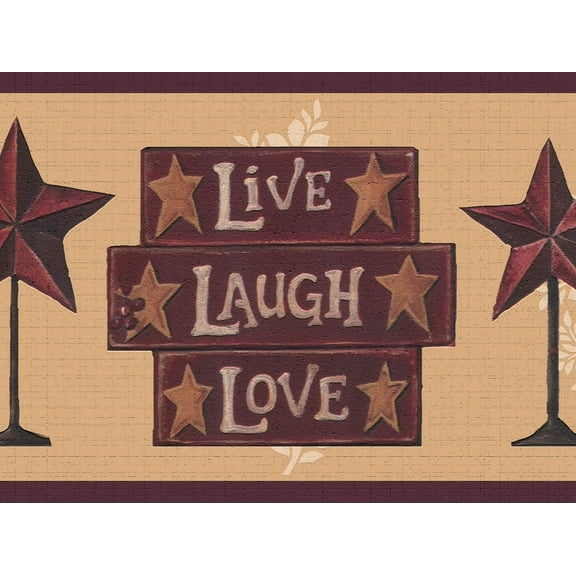 Dundee Deco's Peel and Stick Wallpaper Border - Floral Red Tan Star Flowers Wall Border Retro Design, 15 ft x 7 in, Self Adhesive