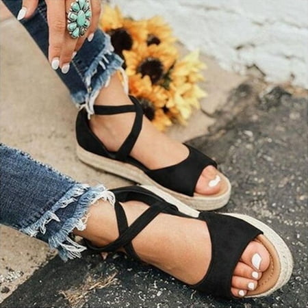 

jjayotai Women s Sandals Clearance Fashion Women People Thick-Soled Casual Shoes Hollow Wedge Heel Casual Sandals Flash Picks Black
