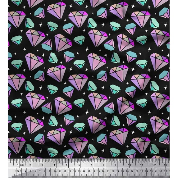 Soimoi Black Cotton Duck Fabric Star & Diamond Geometric Print Fabric by the Yard 56 Inch Wide