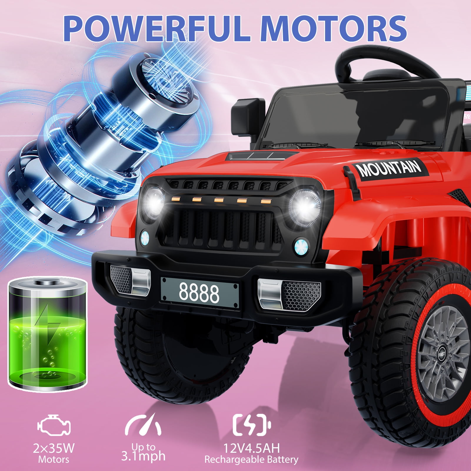 Towallmark 12V Kids Off-Road Jeep, Battery-Powered, LED, Remote Control, Bluetooth Speaker- Red - Walmart.com Towallmark 12V Kids Off-Road Jeep, Battery-Powered, LED, Remote Control, Bluetooth Speaker- Red - Walmart.com