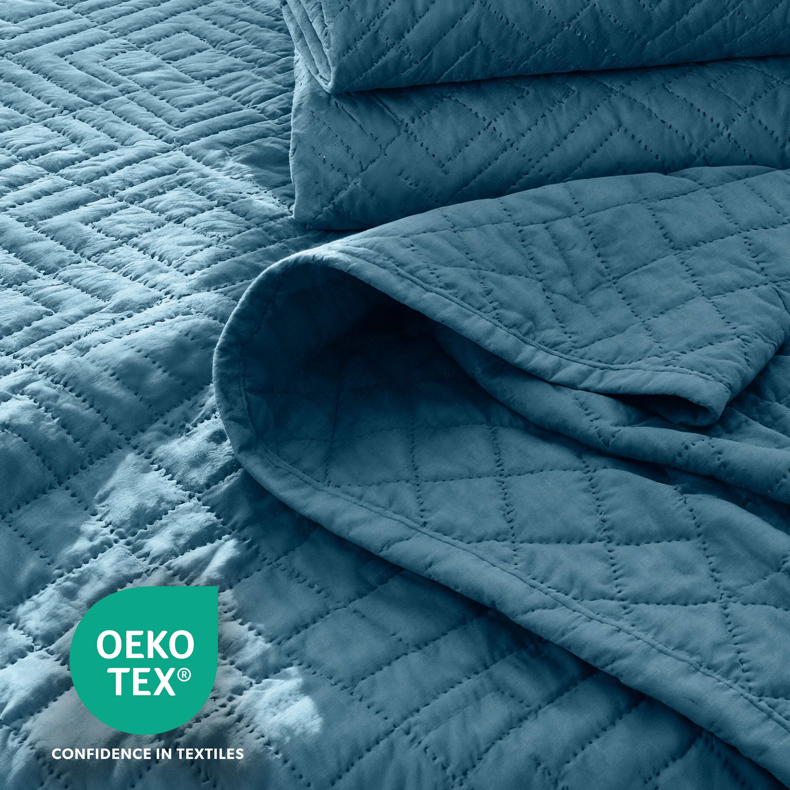 Clara Clark Quilt Sets, 5 Piece Lightweight Reversible Quilt Bedspread, Diamond Weave Coverlet Bedding Set, Queen Blue Heaven