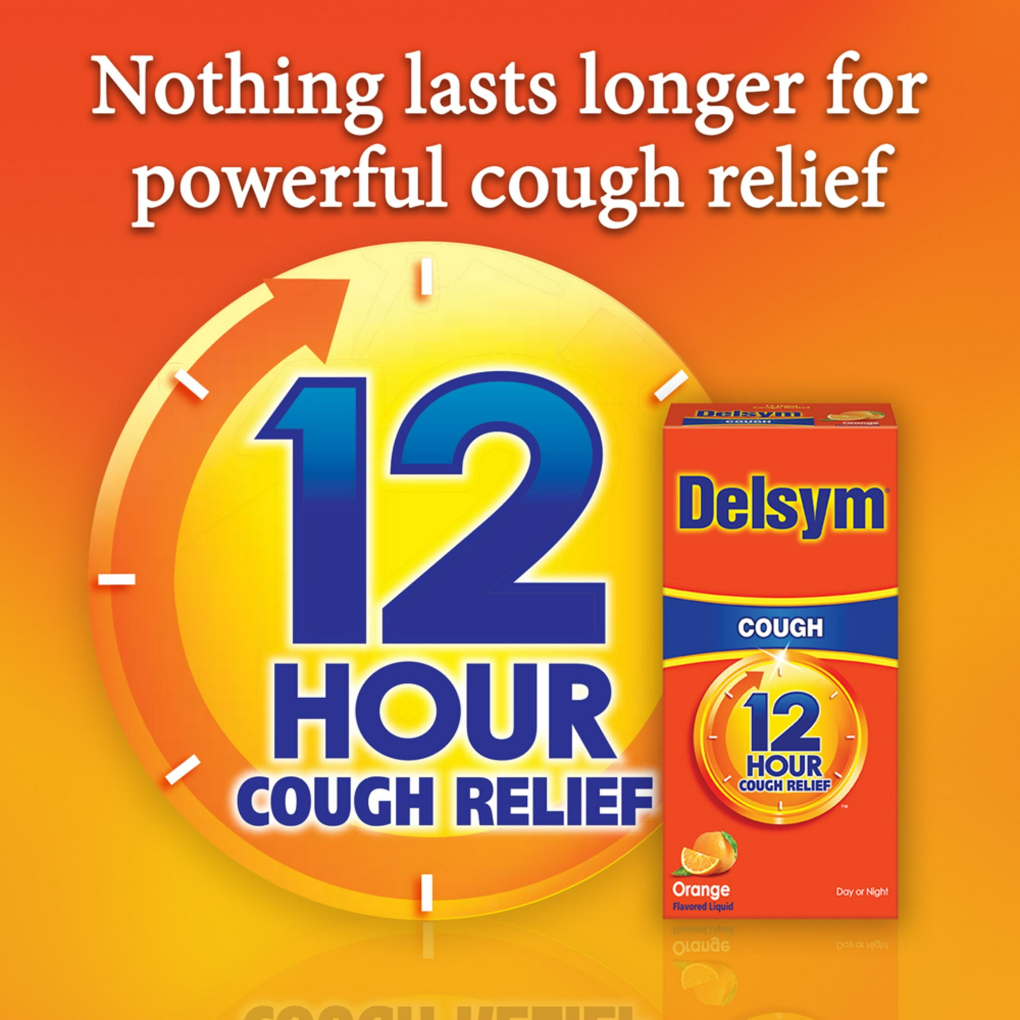 Delsym Adult 12 hour Cough Relief Medicine, Powerful Cough Relief for 12 Good Hours, Cough Suppressing Liquid, #1 Pharmacist Recommended, Orange Flavor, 5 Fl Oz
