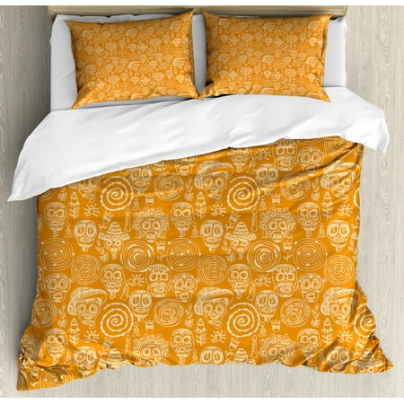 Sugar Skull King Size Duvet Cover Set Doodle Dia De Los Muertos