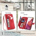 thumbnail image 4 of Dteck Case for Samsung Galaxy S20 FE 5G,Magnetic Leather 7 Card Slots Zipper Wallet Case Shockproof Rubber Kickstand Cover with Wrist Strap for Galaxy S20 FE, Red, 4 of 7
