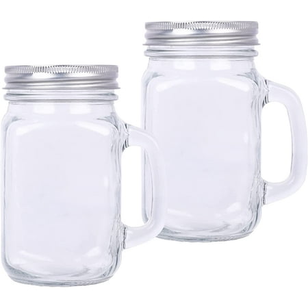 

Mason Jar Drinking Glasses with Handles & Silver Lid - Set of 2