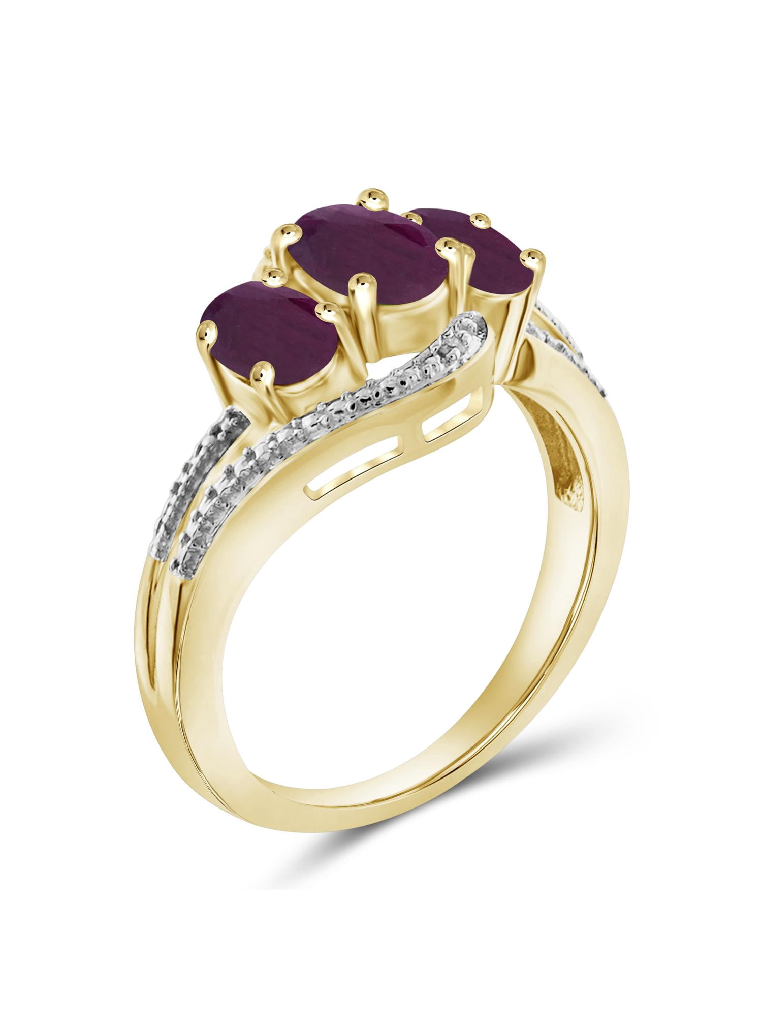 JewelersClub Ruby Ring Birthstone Jewelry – 1.75 Carat Ruby 14K Gold Plated Silver Ring Jewelry with White Diamond Accent – Gemstone Rings with Hypoallergenic 14K Gold Plated Silver Band