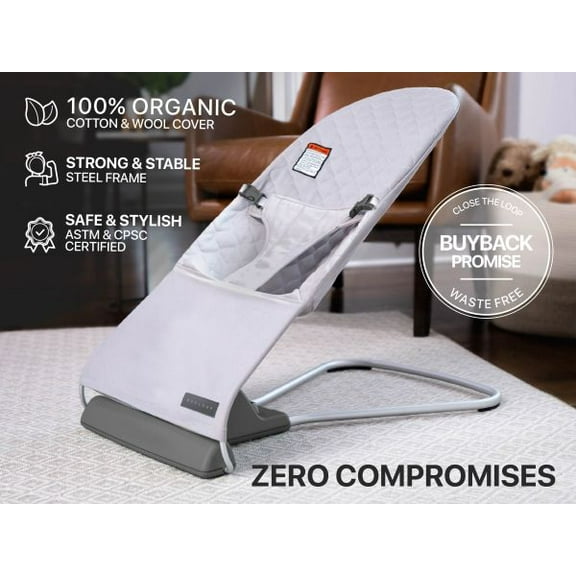 Evrloop Safe & Sustainably-Made Bouncer, Organic Cotton and Wool Cover, Made with 100% Recycled and Regenerative Materials, Buyback Guarantee with 20% Cashback Rebate, Newborn to Toddler