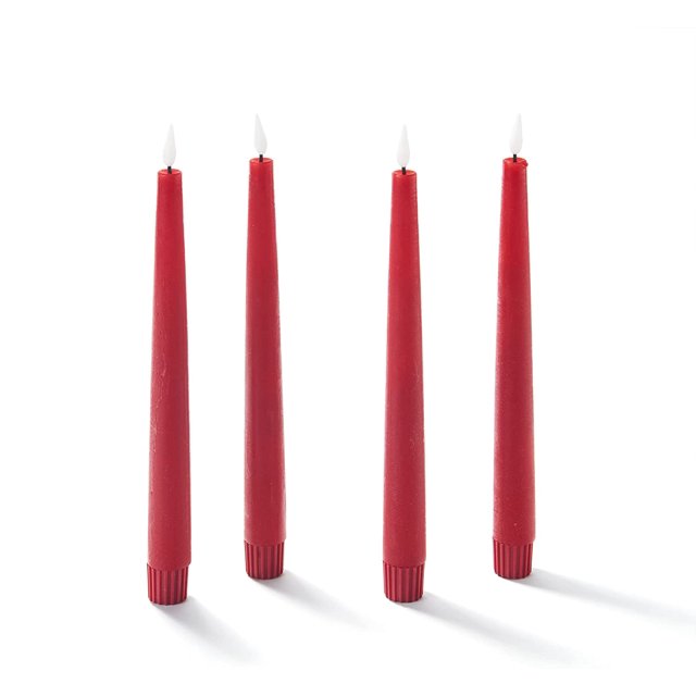 Infinity Wick Flameless Red Taper Candles by LampLust Distressed 9
