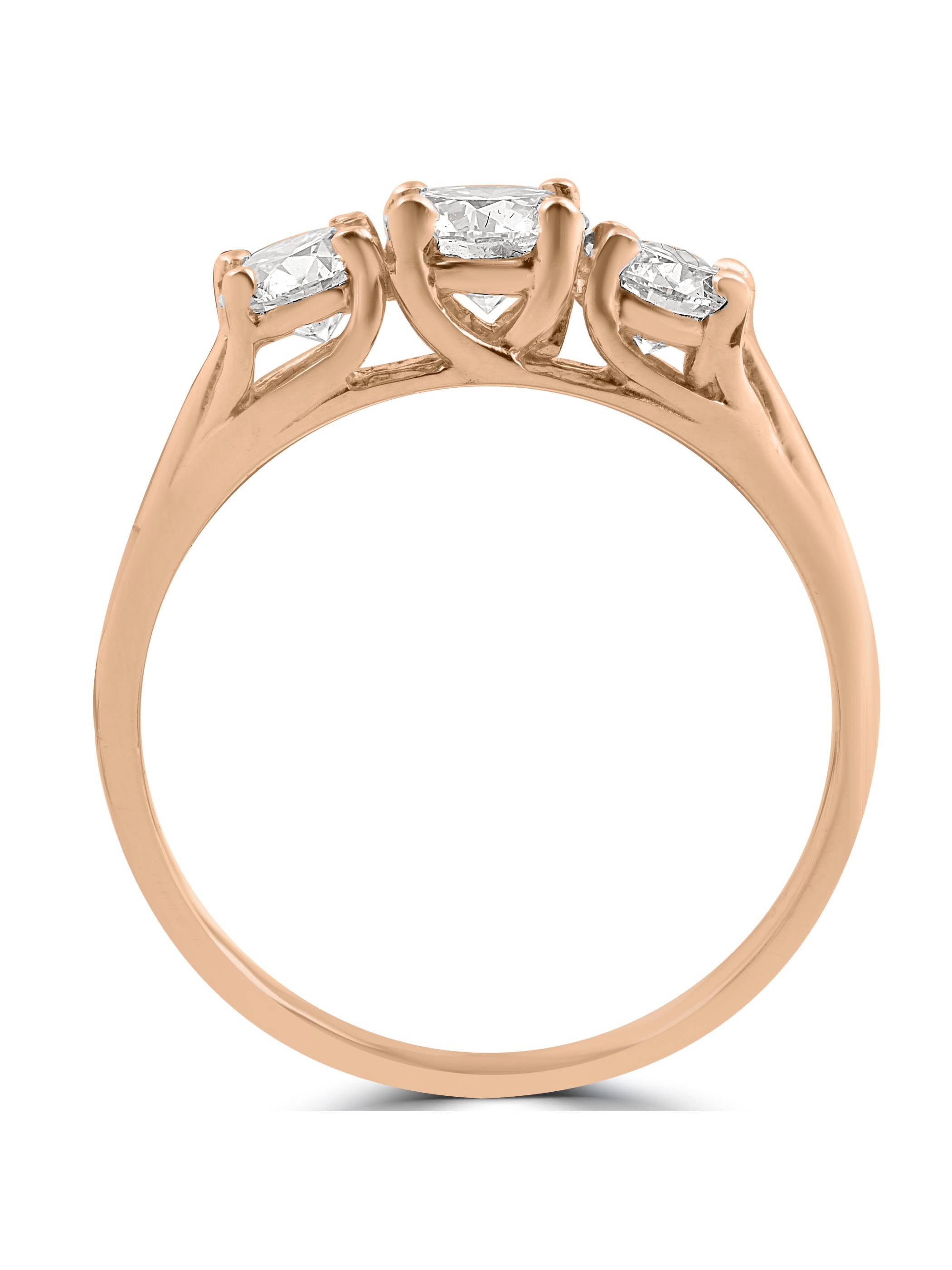 1ct Three Stone Solitaire Diamond Anniversary Engagement Ring 14k Rose