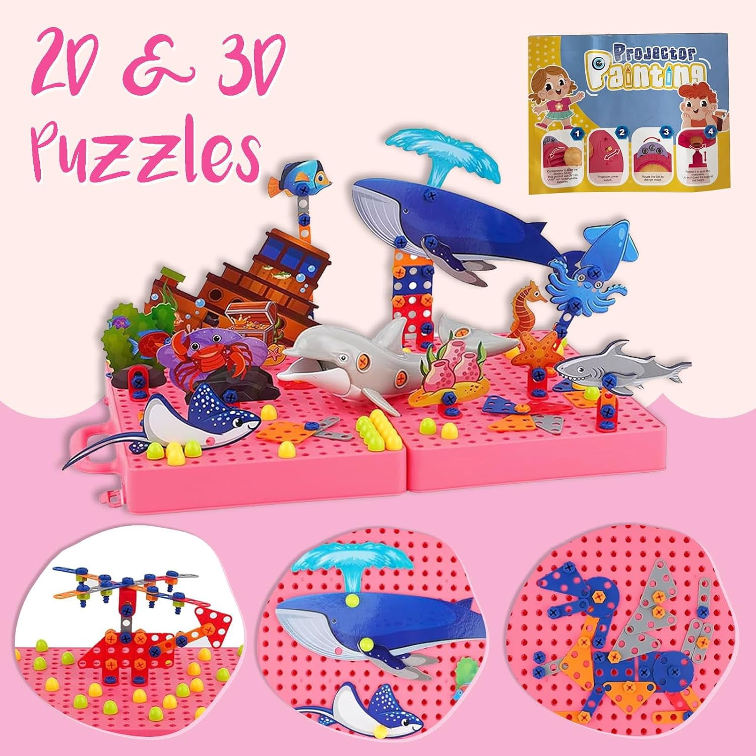 2win2buy Drawing Projector for Kids Art Sketcher Projector for Tracing with 48 Patterns & Graffiti Boards & Pen Drawing Board with Light, Toys Gifts for Boys Girls, Pink