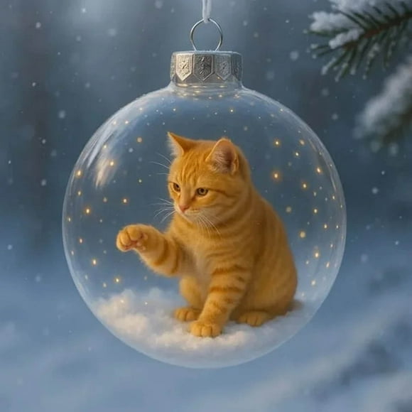 Colgante navideño plano 2D de gatos adorables | Adorno para árbol de Navidad | Decoración ligera para colgar | Ilustración de gato caprichosa | Regalo perfecto para amantes de los gatos | Adorno