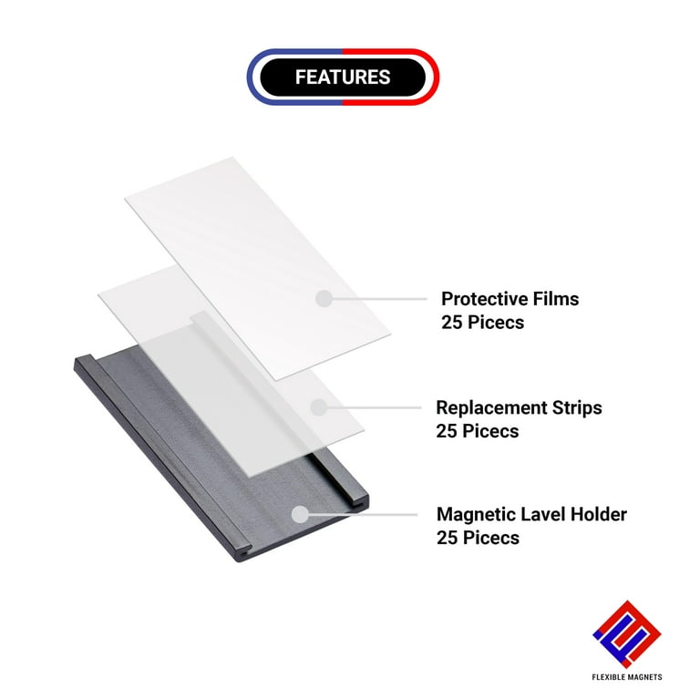 Magnetic Shelf Label Holder - Magnetic Strips with Protective Films -  Labels for Shelf Organization - 1 x 2
