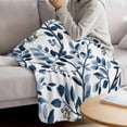 thumbnail image 3 of Navy Blue Botanical Blanket Soft Cozy Warm Throw Blanket for Couch, Plush Fuzzy Flannel Fleece Blankets for Sofa, Summer Spring Leaves Bed Blankets Lightweight Gifts for Women, 40"x50", 3 of 9
