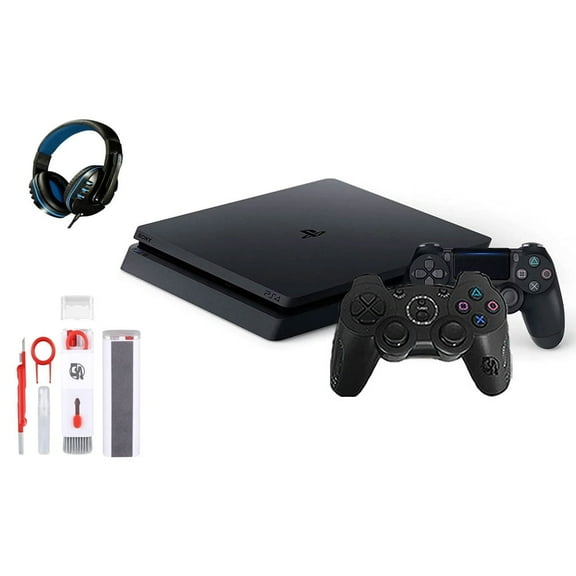 Pre-Owned Sony 2215B PlayStation 4 Slim 1TB Gaming Console Black, Headset 2 Controller With BOLT AXTION Cleaning Kit ( )