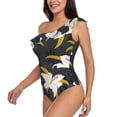 thumbnail image 4 of Balery Lilies Flowers One Shoulder Swimsuits for Women Ruffle Swimsuits Tummy Control One Shoulder Bathing Suits-Small, 4 of 8