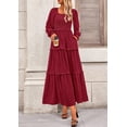 thumbnail image 4 of Vestido PRETTYGARDEN Maxi Rojo con Escote Cuadrado y Fruncido Talle S, 4 of 8